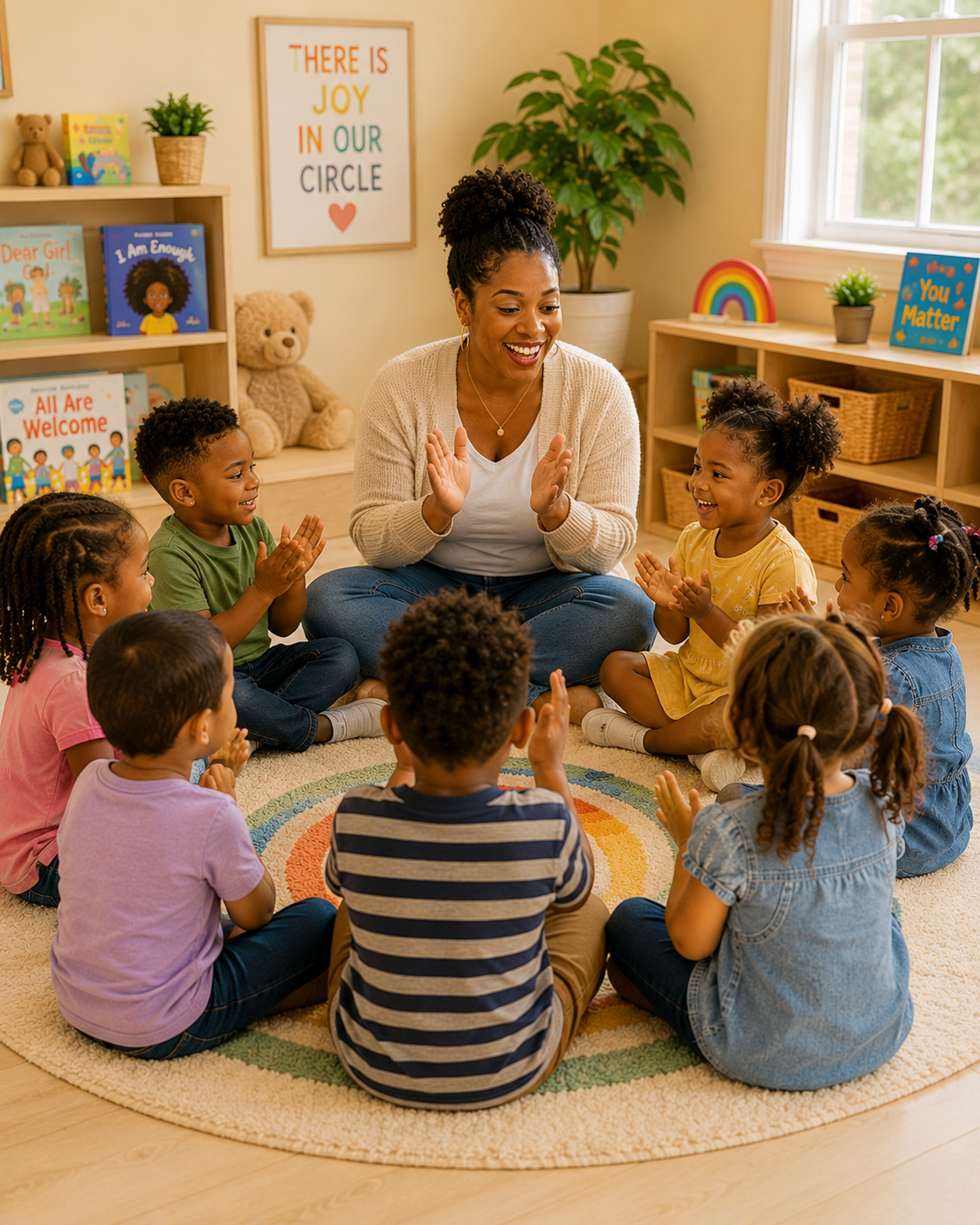 Preschoolers in circle time at Robin's Nest