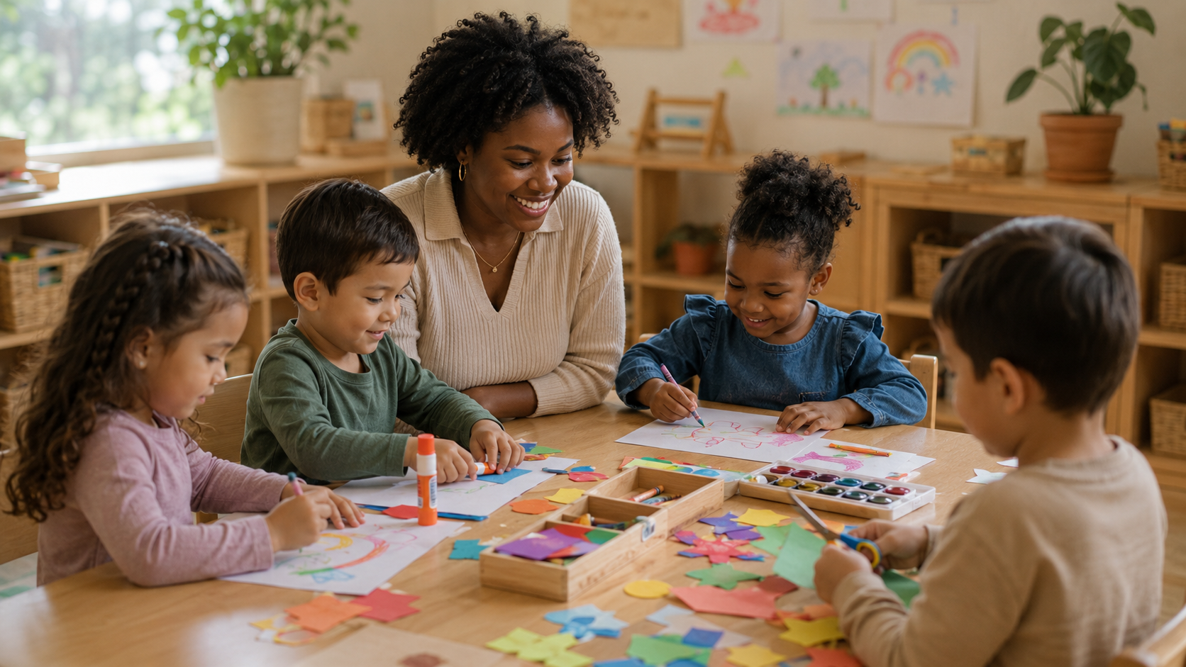 Children and an educator learning together with a sense of belonging