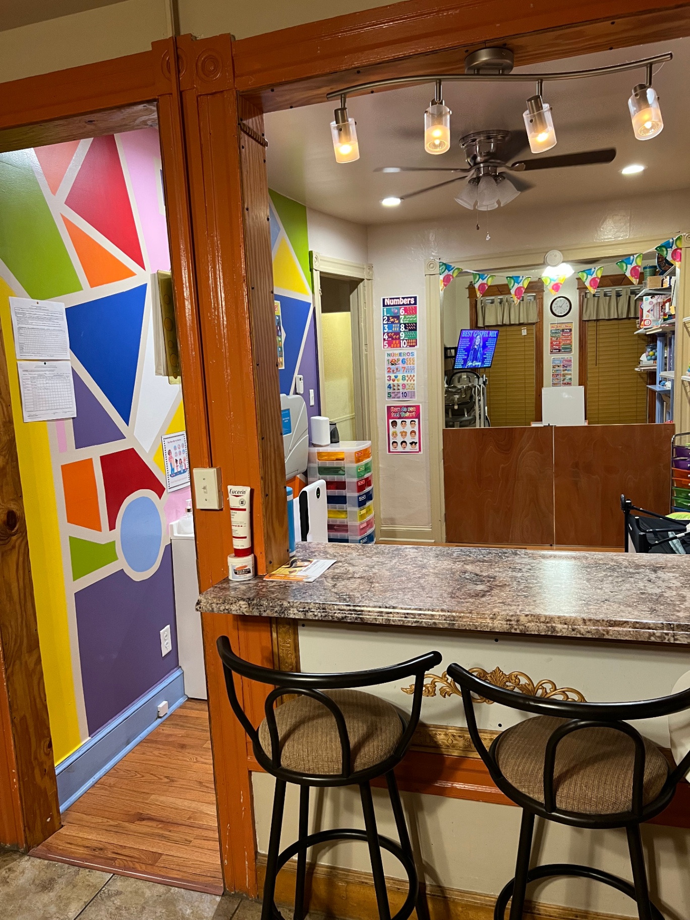 The front counter where families check in each morning.