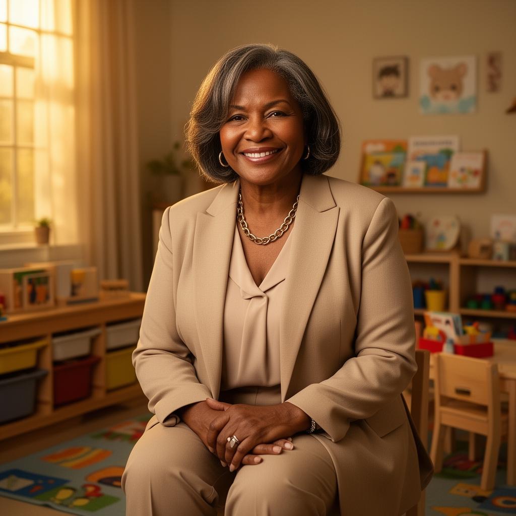 Portrait of Robin Neal in a warm early learning classroom